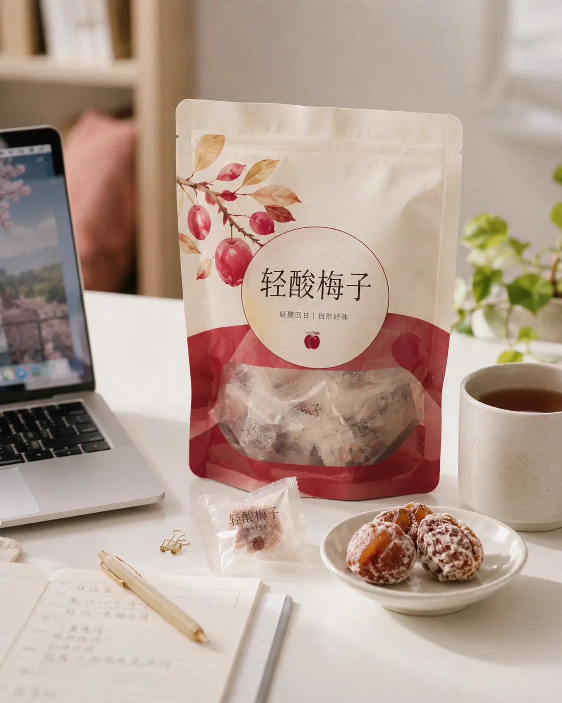 轻酸梅子年轻化包装与办公场景概念图